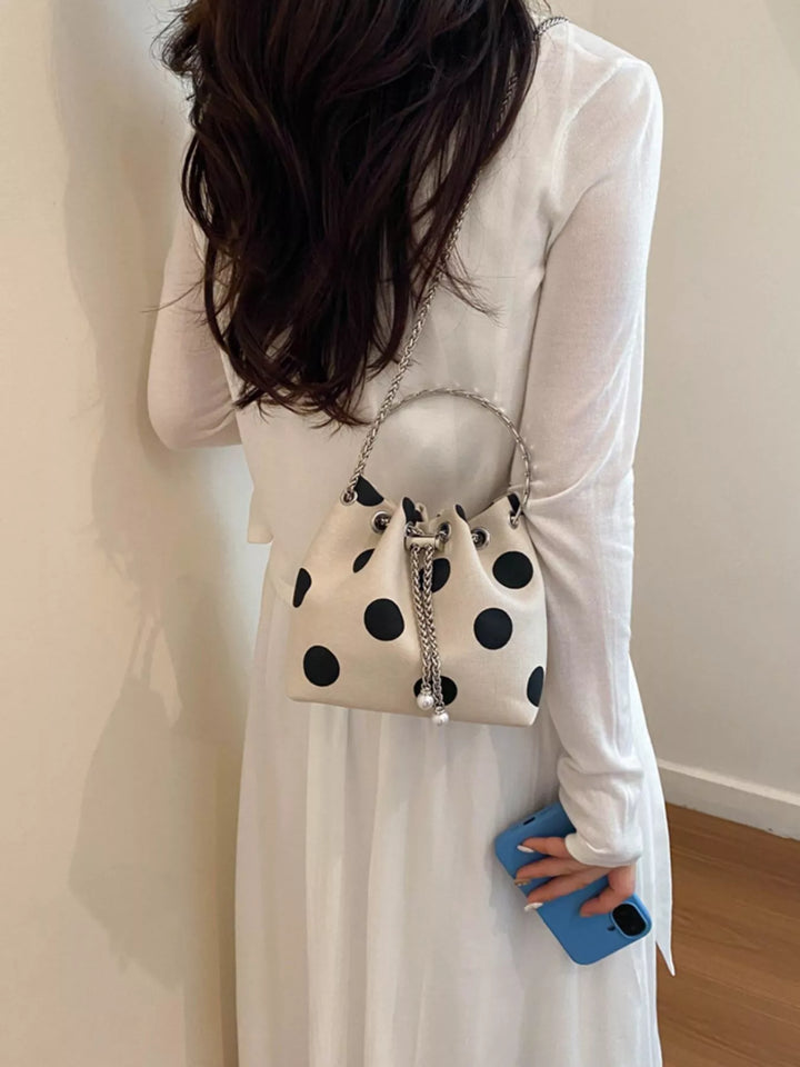 Sac Seau Bandoulière à Pois pour Femme Beige