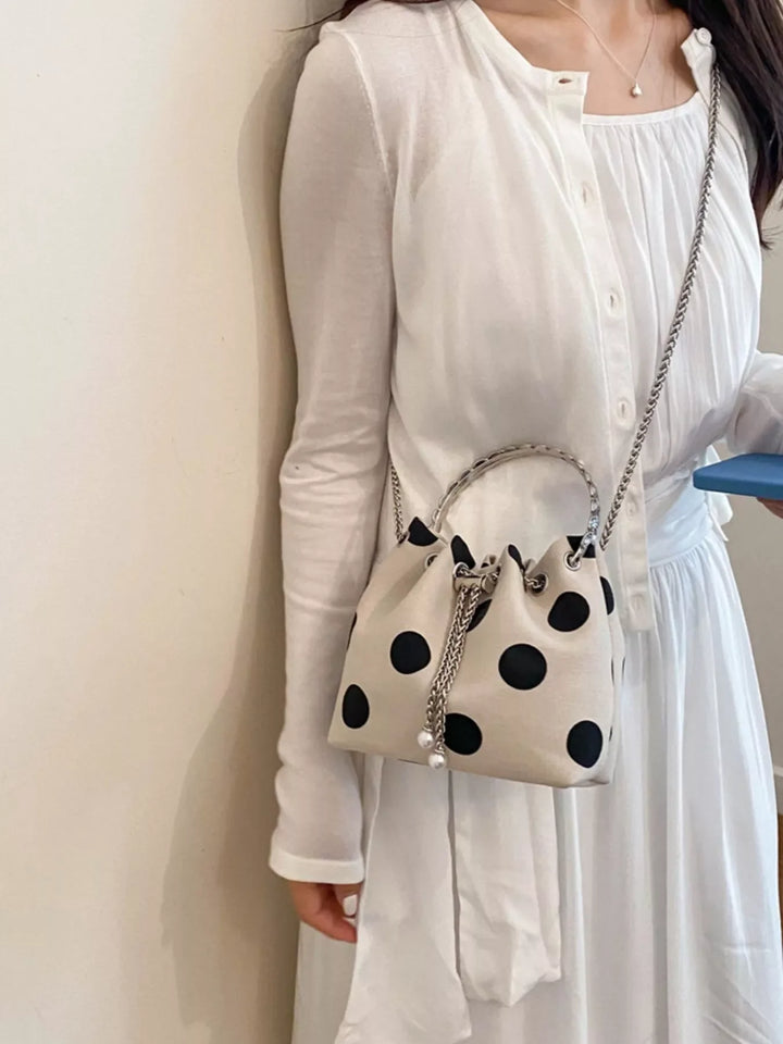 Sac Seau Bandoulière à Pois pour Femme Beige