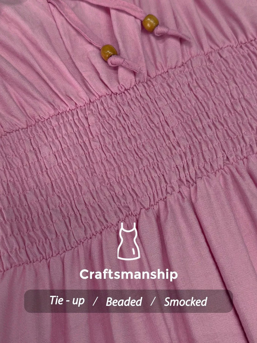 Robe Mi-Longue pour Femmes à Fines Bretelles et Smocks