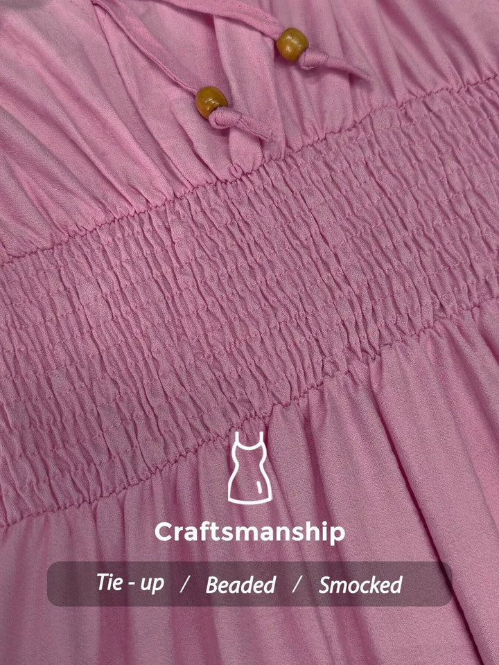 Robe Mi-Longue pour Femmes à Fines Bretelles et Smocks