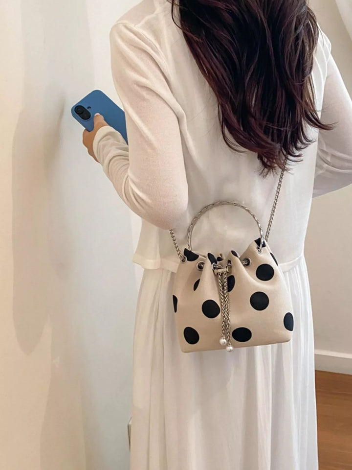 Sac Seau Bandoulière à Pois pour Femme Beige