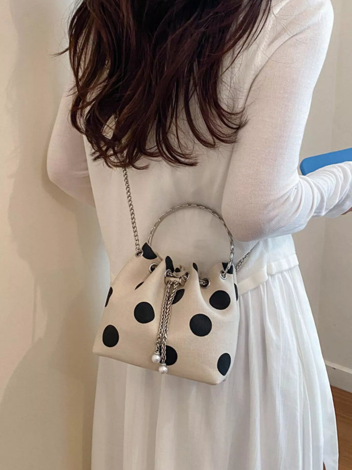 Sac Seau Bandoulière à Pois pour Femme Beige