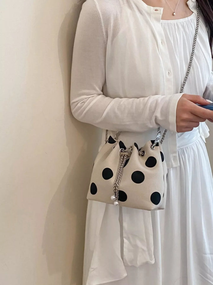 Sac Seau Bandoulière à Pois pour Femme Beige